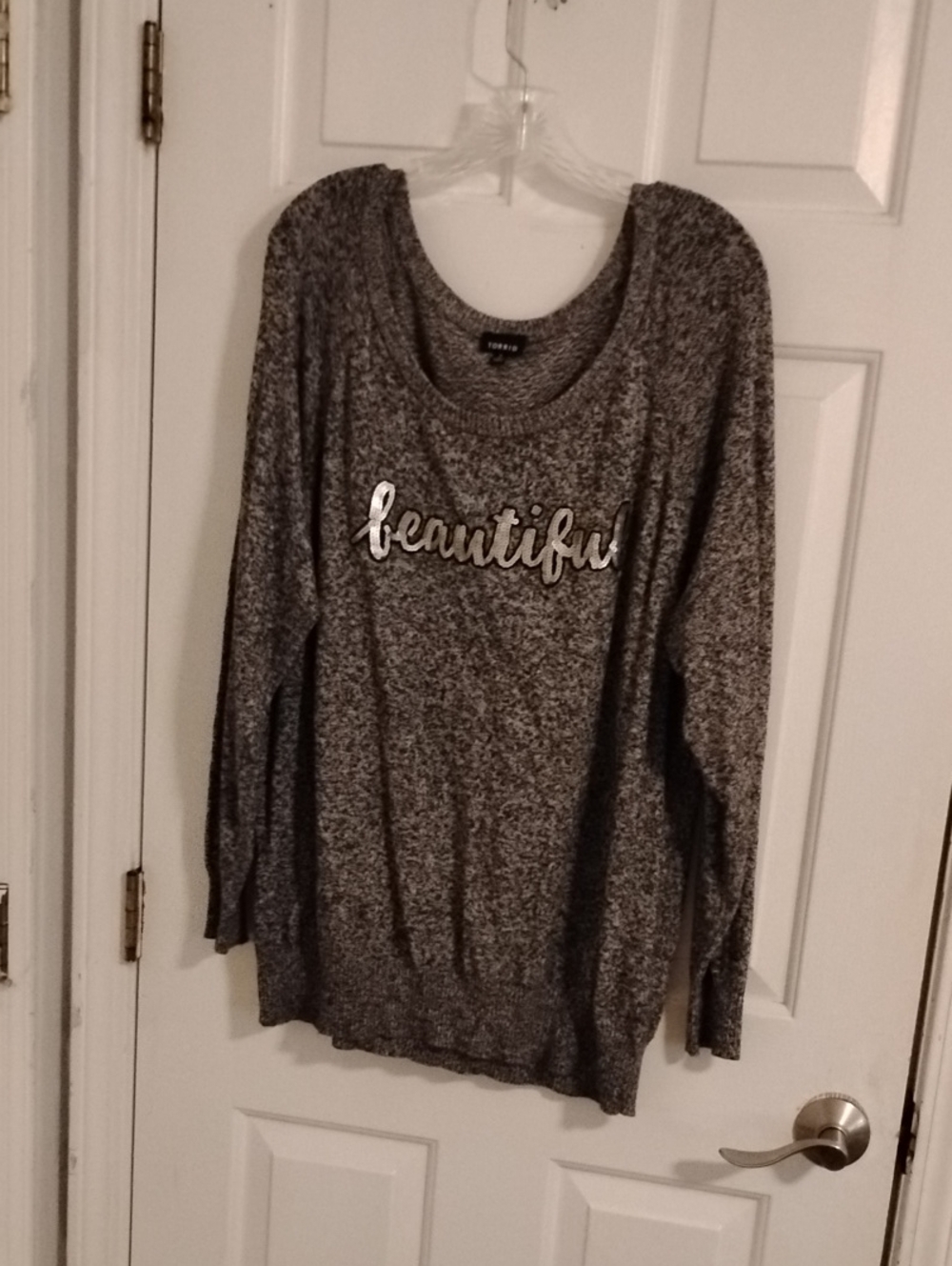 torrid Gray Marled Crewneck Sweater with "beautiful" Script